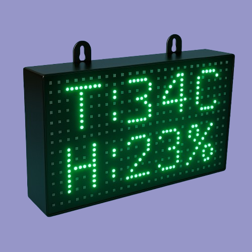 Wall-mounted digital temperature and humidity monitor with red LED display by Adisans