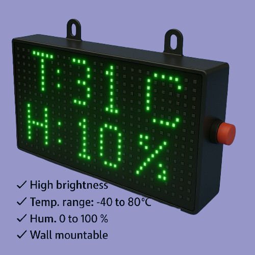 Wall-mounted digital temperature and humidity monitor with red LED display by Adisans
