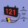 Industrial-grade digital LED counter with high brightness, buzzer alert, dual IR sensors, and wall-mount design, displaying number