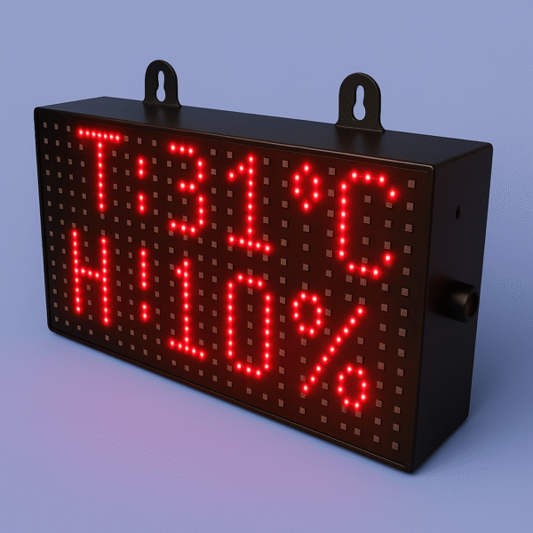 Wall-mounted digital temperature and humidity monitor with red LED display by Adisans