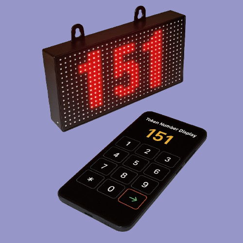 Wireless token number remote showing a white LED display for seamless queue management.