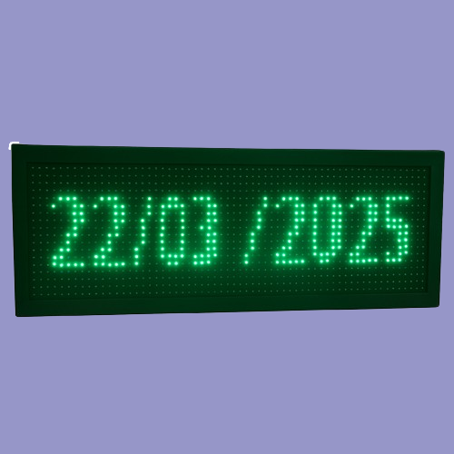 Industrial LED Digital Wall Clock with P10 Green LED display, high brightness, large time and date format, perfect for industrial and commercial spaces.