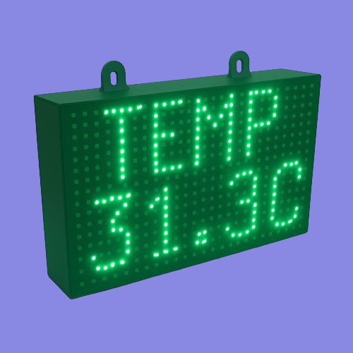 Digital LED Temperature Display Monitor showing Celsius reading for public and industrial use