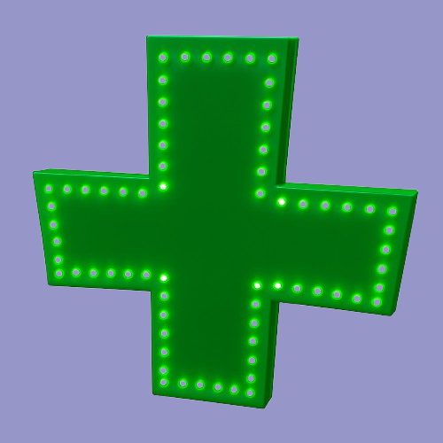 Green LED Pharmacy Cross Sign 18x18 Inches – Wall Mount Medical Display Board