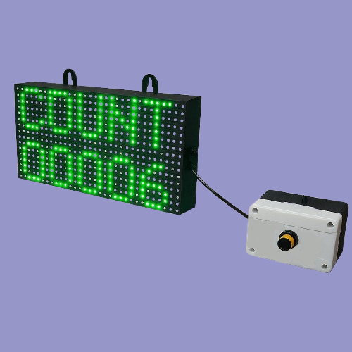Adisans visitor counter with bright P10 LED display showing 5-digit count and single IR sensor.