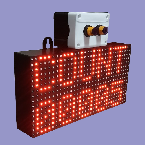 P10 LED visitor counter showing “COUNT 00006” alongside dual-entry sensors in a compact enclosure.