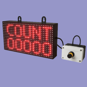 Adisans visitor counter with bright P10 LED display showing 5-digit count and single IR sensor.